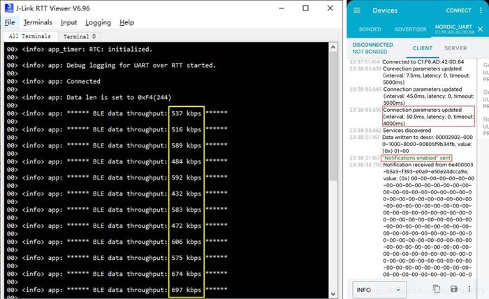 RTT Log BLE data throughput 2