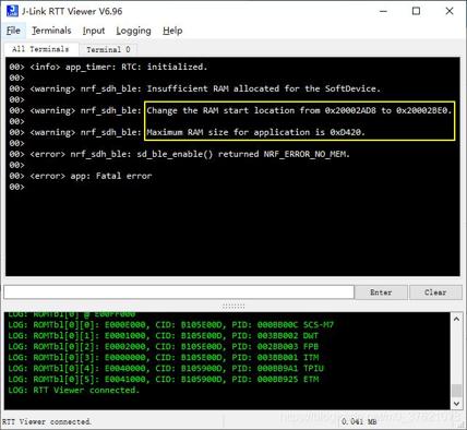 RTT Log NRF_ERROR_NO_MEM