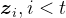 \boldsymbol{z}_{i}, i<t