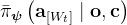 \bar{\pi}_{\boldsymbol{\psi}}\left(\mathbf{a}_{\left[W_{t}\right]} \mid \mathbf{o}, \mathbf{c}\right)