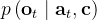 p\left(\mathbf{o}_{t} \mid \mathbf{a}_{t}, \mathbf{c}\right)