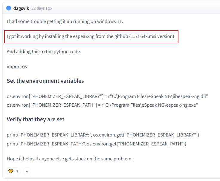 图 3：HuggingFace 热心网友分享的 Windows 版 espeak-ng 依赖安装攻略