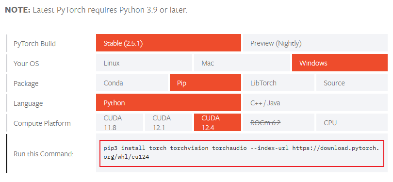 图 2：PyTorch 官方文档提供的快速安装选项卡