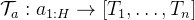\mathcal{T}_{a}: a_{1: H} \rightarrow\left[T_{1}, \ldots, T_{n}\right]