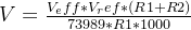 V = \frac{V_eff * V_ref * (R1 + R2)}{ 73989 * R1 * 1000}