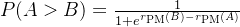 P(A>B)=\frac{1}{1+e^{r_{\mathrm{PM}}(B)-r_{\mathrm{PM}}(A)}}
